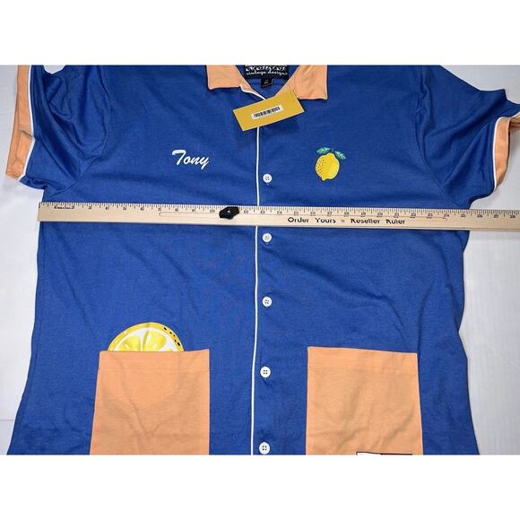 Knickerbocker Vintage Design Shirt Mens Size XXL Blue Lemon Tony Retro Button Up - Picture 11 of 16